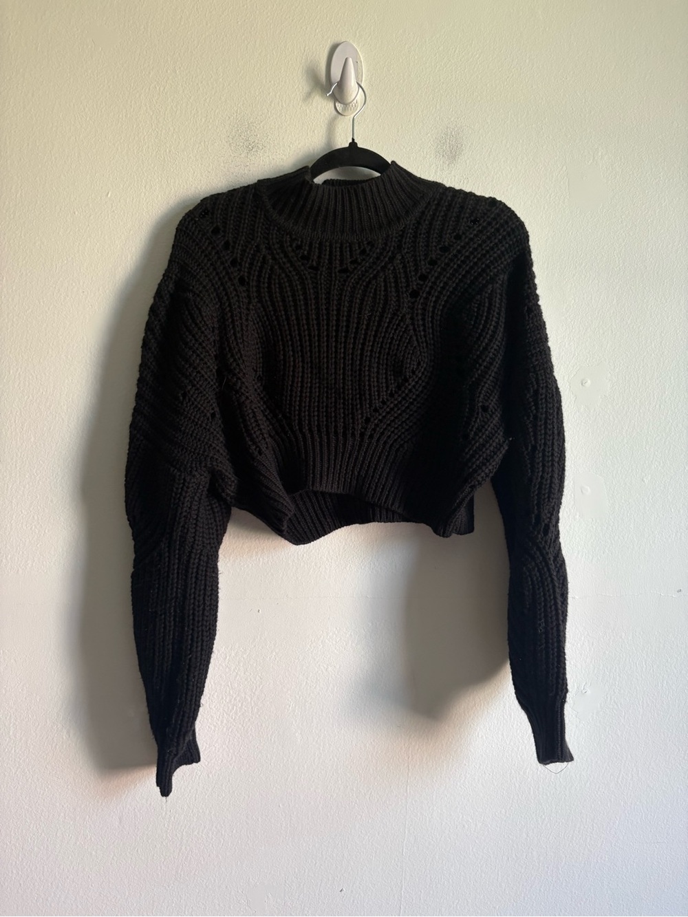 Aritzia Wilfred Sz M Goulaine Black Merino Wool Crop Sweater - Picture 2 of 9